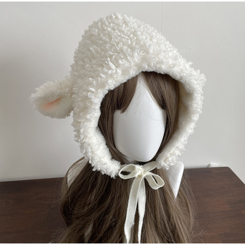 Winter Clothing Earmuffs - Set Topi Hangat Bulu Domba Putih